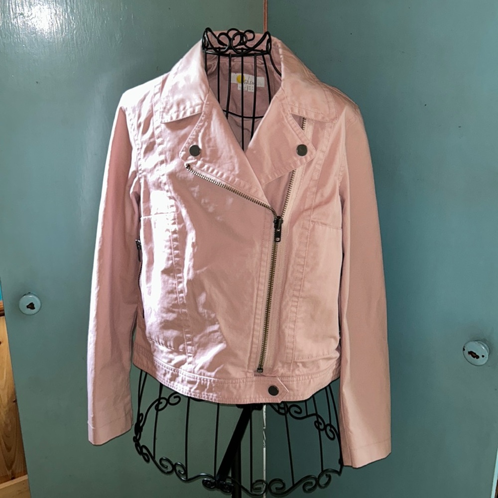 Boden Womans Wren Biker Jacket Coat Size US 4 UK 8 Pink Asymmetrical Zipper.